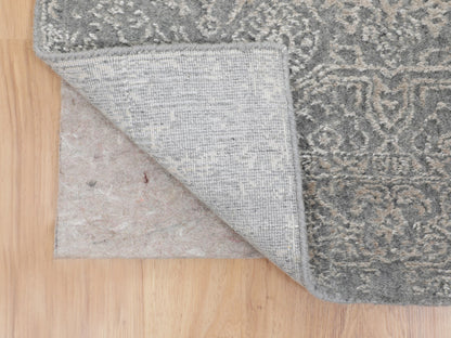 Grey 2'5" x 10'2" Modern / Contemporary Handloom Wool/Silk Rug - Sku: O058105