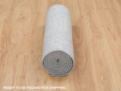 Grey 2'5" x 10'2" Modern / Contemporary Handloom Wool/Silk Rug - Sku: O058105