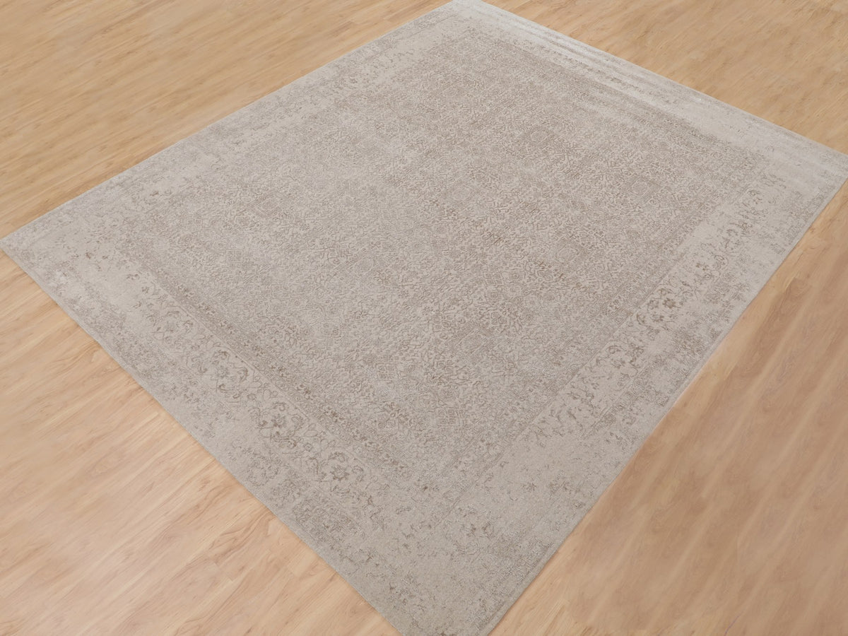 Modern / Contemporary hand-knotted wool/silk rug in Beige, 11'8" x 14'8" — SKU O058113 (view 3)