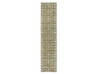 Grey 2'6" x 11'9" Modern / Contemporary Handloom Wool/Silk Rug - Sku: O058115