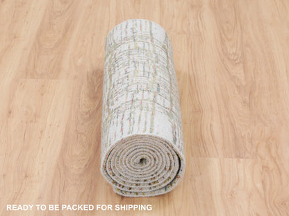 Grey 2'6" x 11'9" Modern / Contemporary Handloom Wool/Silk Rug - Sku: O058115