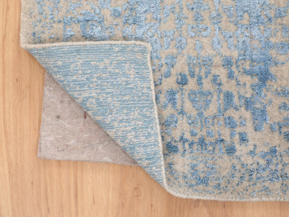 Transitional hand-knotted wool/silk runner in Blue, 2'5" x 8' — SKU O058116 (view 3)