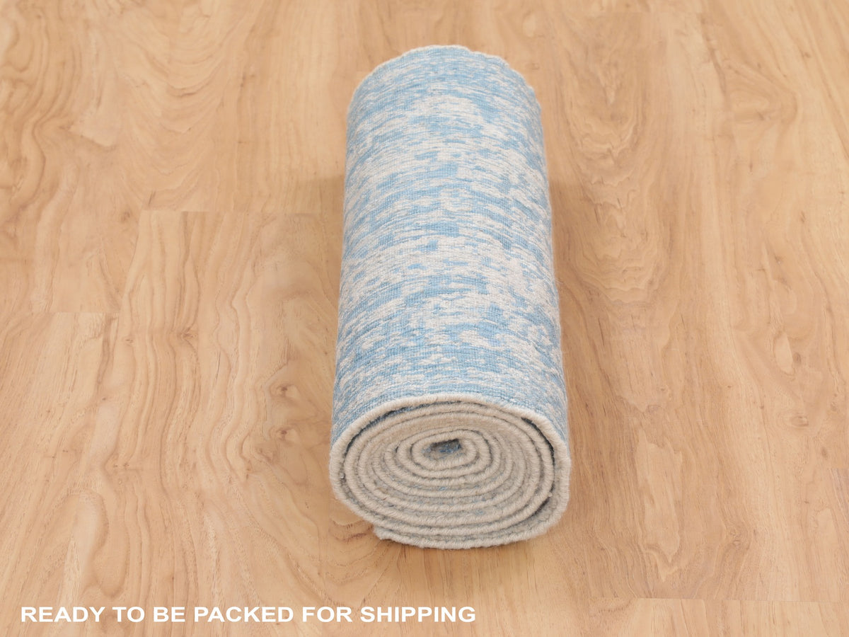 Transitional hand-knotted wool/silk runner in Blue, 2'5" x 8' — SKU O058116 (view 6)