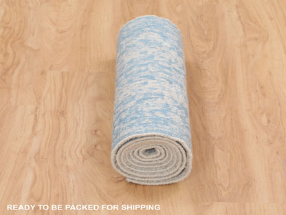 Transitional hand-knotted wool/silk runner in Blue, 2'5" x 8' — SKU O058116 (view 6)