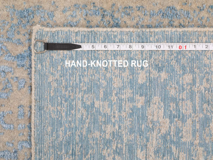 Transitional hand-knotted wool/silk runner in Blue, 2'5" x 8' — SKU O058116 (view 8)