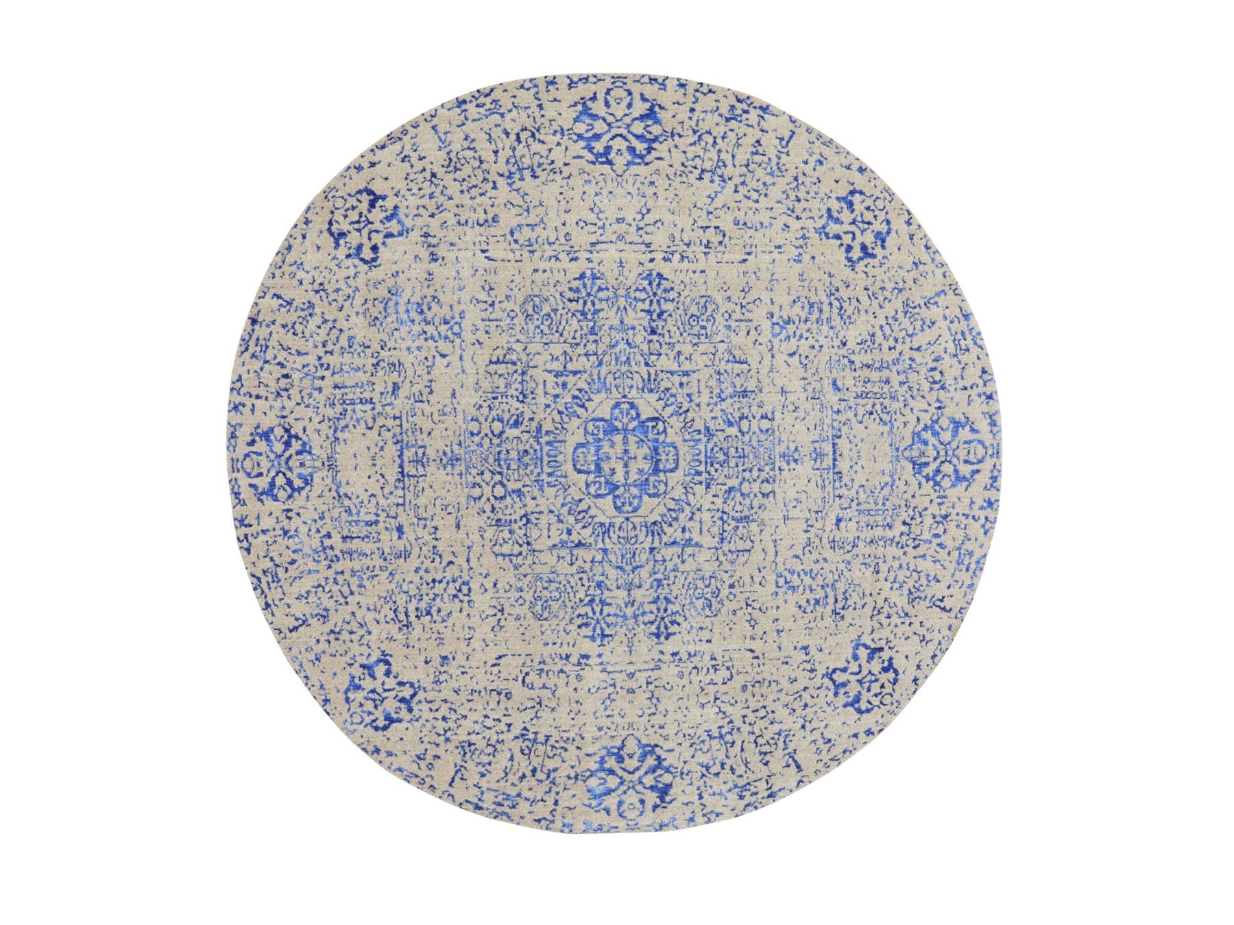 Mamluk Mamluk hand-knotted wool/silk rug in Blue, 8' x 8' — SKU O058118