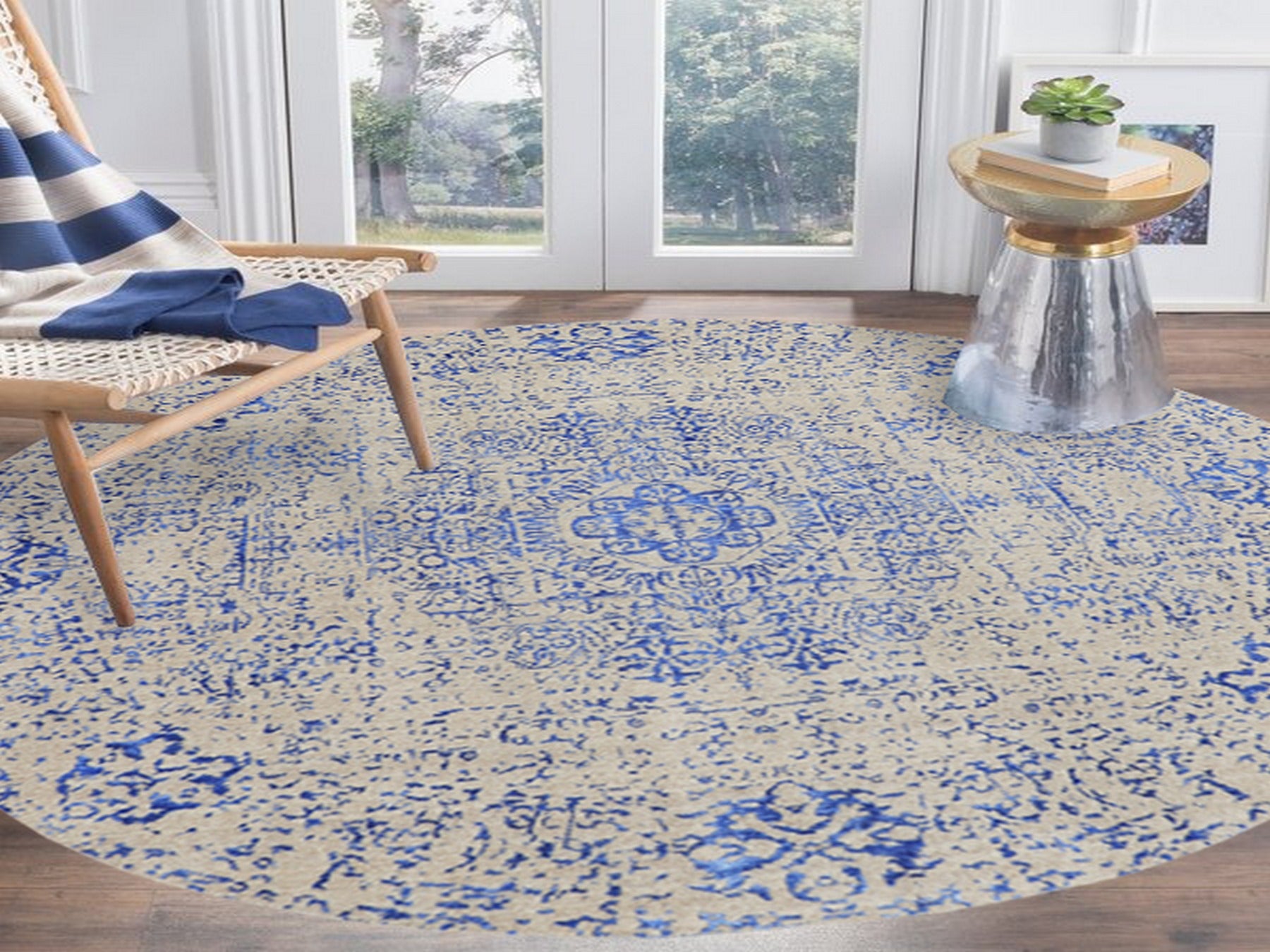 Mamluk Mamluk hand-knotted wool/silk rug in Blue, 8' x 8' — SKU O058118 (view 2)