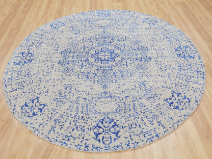 Blue 8'0" x 8'0" Mamluk Handloom Wool/Silk Rug - Sku: O058118