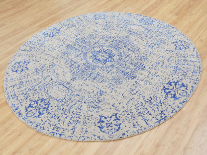 Blue 8'0" x 8'0" Mamluk Handloom Wool/Silk Rug - Sku: O058118