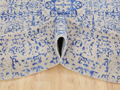 Blue 8'0" x 8'0" Mamluk Handloom Wool/Silk Rug - Sku: O058118