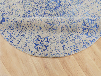 Blue 8'0" x 8'0" Mamluk Handloom Wool/Silk Rug - Sku: O058118