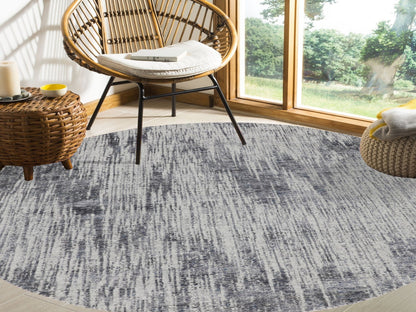 Grey 7'9" x 7'9" Modern / Contemporary Handloom Wool/Silk Rug - Sku: O058119