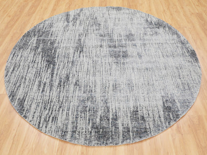 Grey 7'9" x 7'9" Modern / Contemporary Handloom Wool/Silk Rug - Sku: O058119