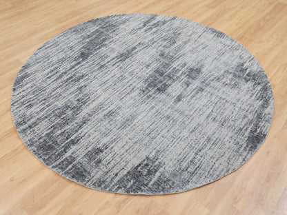 Grey 7'9" x 7'9" Modern / Contemporary Handloom Wool/Silk Rug - Sku: O058119