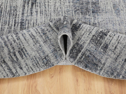 Grey 7'9" x 7'9" Modern / Contemporary Handloom Wool/Silk Rug - Sku: O058119