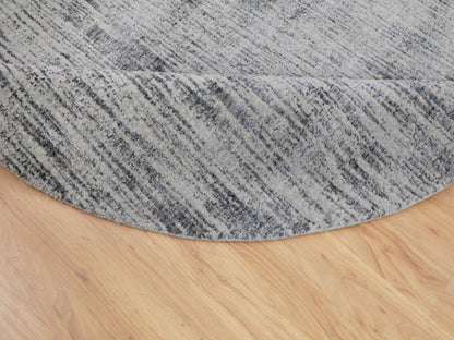 Grey 7'9" x 7'9" Modern / Contemporary Handloom Wool/Silk Rug - Sku: O058119