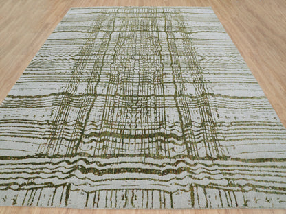 Grey 11'9" x 14'8" Modern / Contemporary Handloom Wool/Silk Rug - Sku: O058126