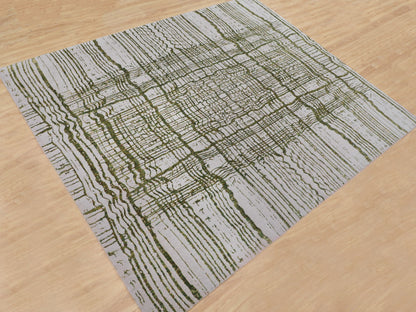 Grey 11'9" x 14'8" Modern / Contemporary Handloom Wool/Silk Rug - Sku: O058126