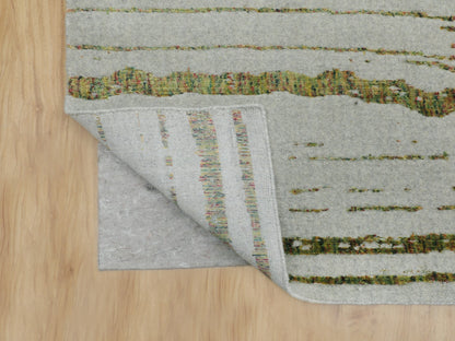 Grey 11'9" x 14'8" Modern / Contemporary Handloom Wool/Silk Rug - Sku: O058126