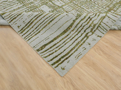 Grey 11'9" x 14'8" Modern / Contemporary Handloom Wool/Silk Rug - Sku: O058126