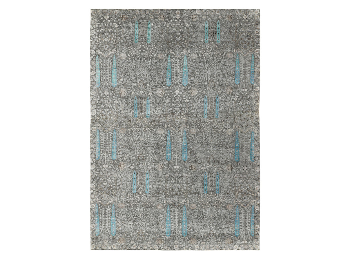 Transitional hand-knotted wool/silk rug in Brown, 12' x 17'9" — SKU O058142