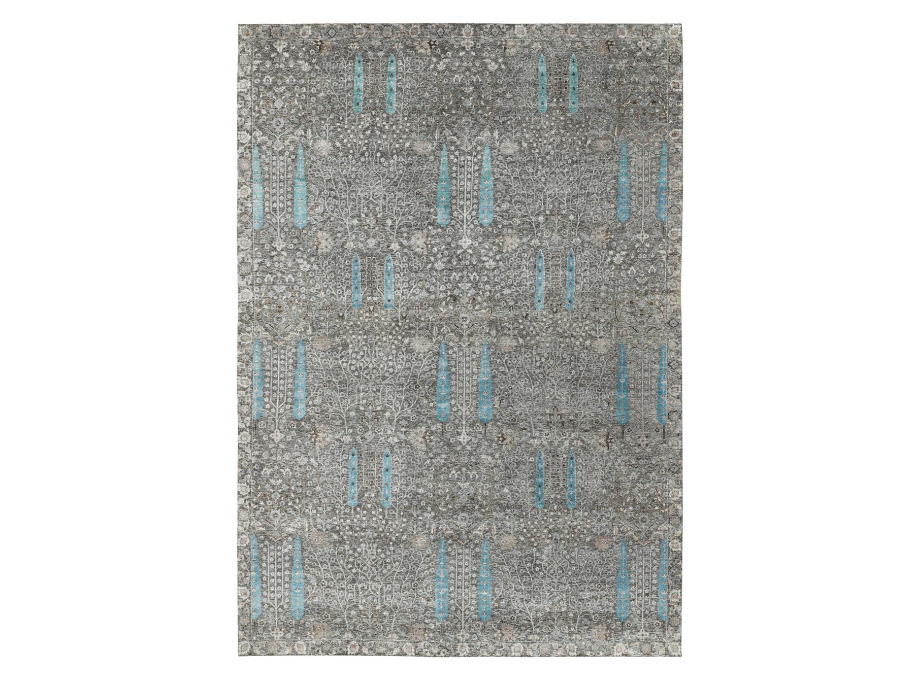 Transitional hand-knotted wool/silk rug in Brown, 12' x 17'9" — SKU O058142
