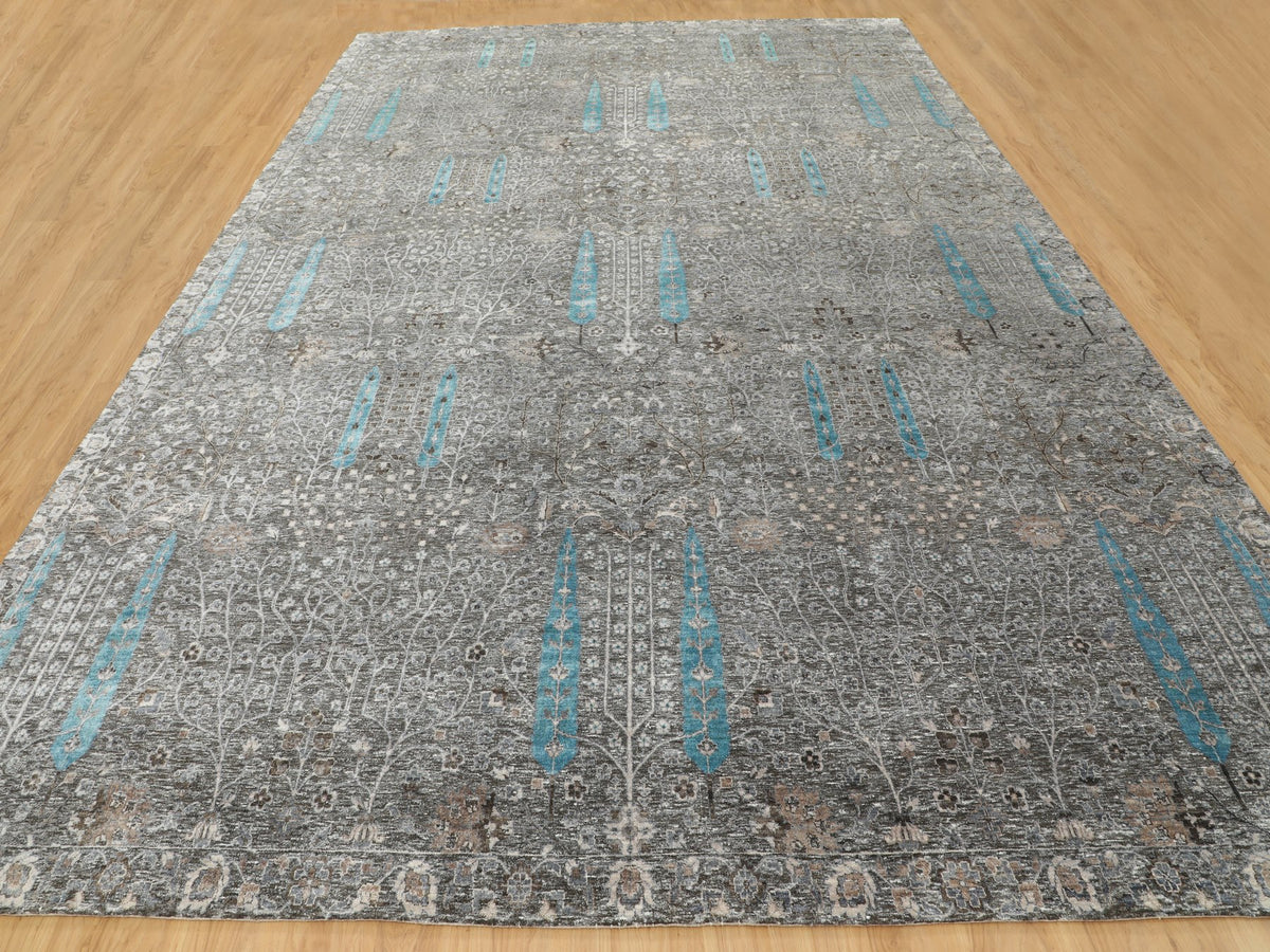 Transitional hand-knotted wool/silk rug in Brown, 12' x 17'9" — SKU O058142 (view 2)