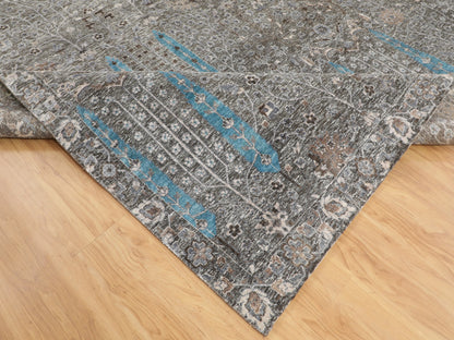 Transitional hand-knotted wool/silk rug in Brown, 12' x 17'9" — SKU O058142 (view 6)
