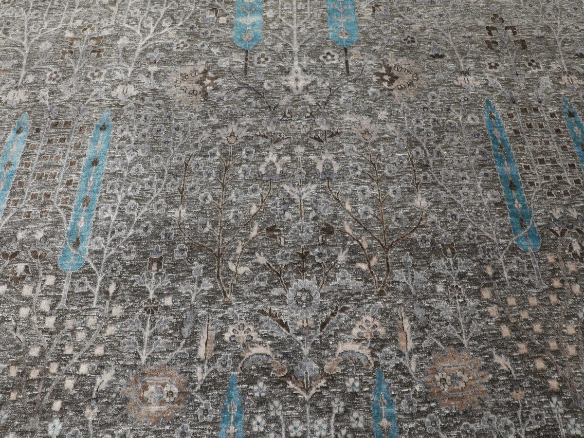 Transitional hand-knotted wool/silk rug in Brown, 12' x 17'9" — SKU O058142 (view 8)