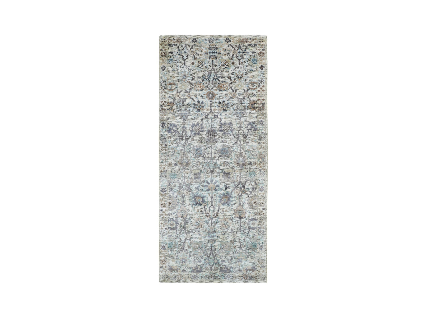 Ivory 2'6" x 6'2" Transitional Hand knotted Wool/Silk Rug - Sku: O058143