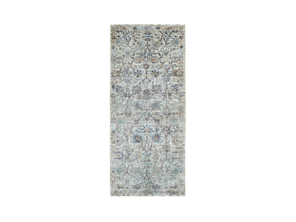Ivory 2'6" x 6'2" Transitional Hand knotted Wool/Silk Rug - Sku: O058143