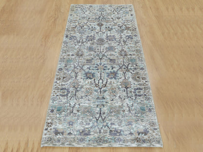 Ivory 2'6" x 6'2" Transitional Hand knotted Wool/Silk Rug - Sku: O058143