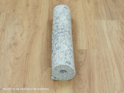 Ivory 2'6" x 6'2" Transitional Hand knotted Wool/Silk Rug - Sku: O058143