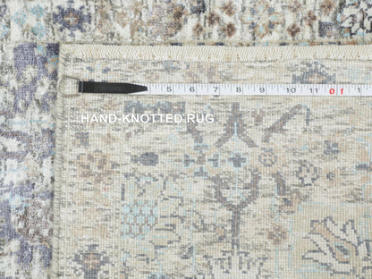 Ivory 2'6" x 6'2" Transitional Hand knotted Wool/Silk Rug - Sku: O058143