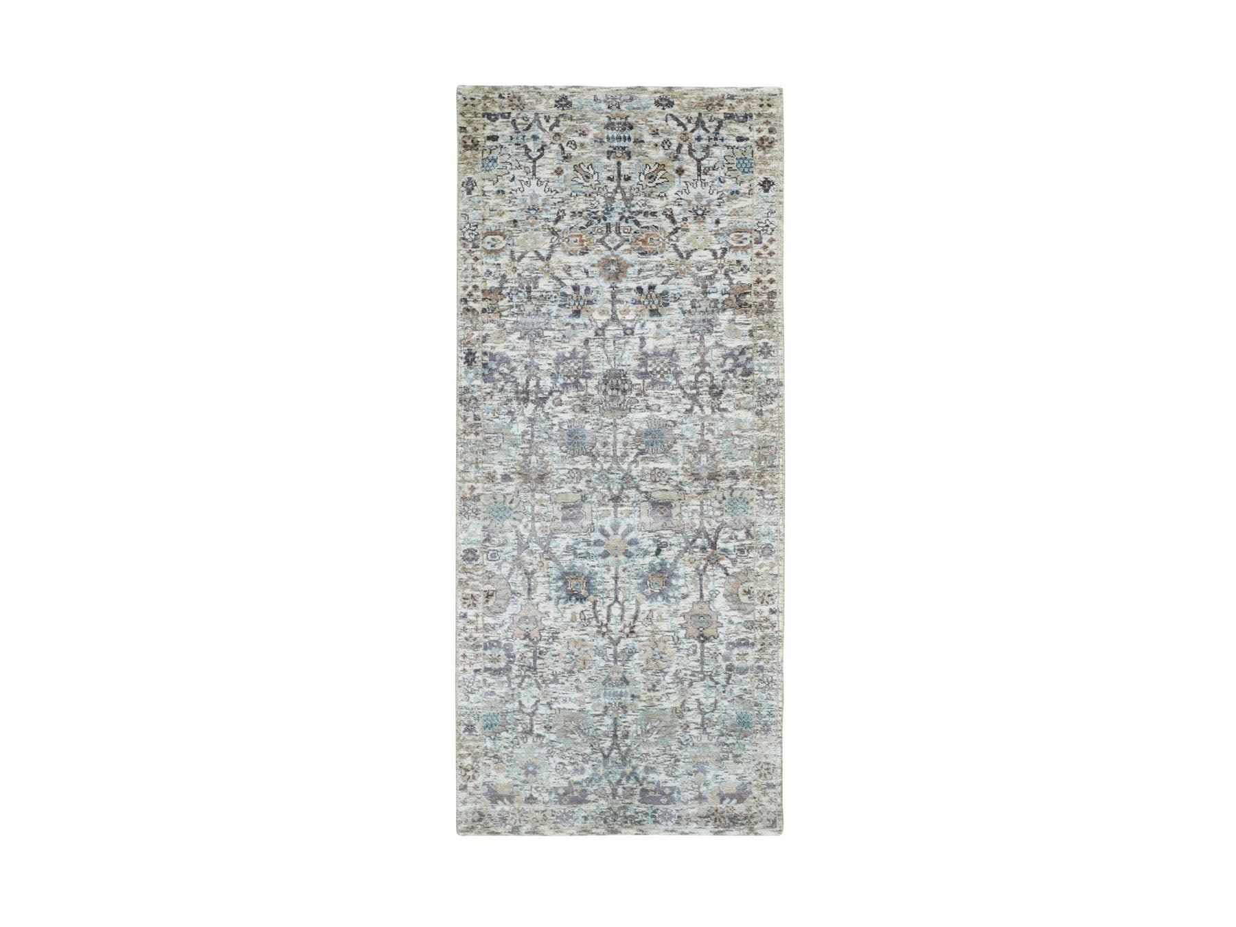 Ivory 2'6" x 6'2" Transitional Hand knotted Wool/Silk Rug - Sku: O058150