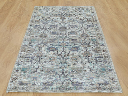 Ivory 2'6" x 6'2" Transitional Hand knotted Wool/Silk Rug - Sku: O058150
