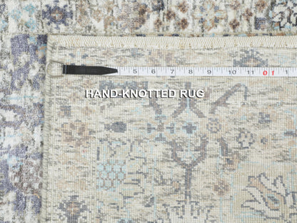 Ivory 2'6" x 6'2" Transitional Hand knotted Wool/Silk Rug - Sku: O058150
