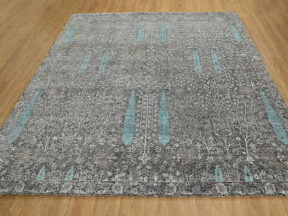 Brown 10'0" x 10'0" Transitional Hand knotted Wool/Silk Rug - Sku: O058160