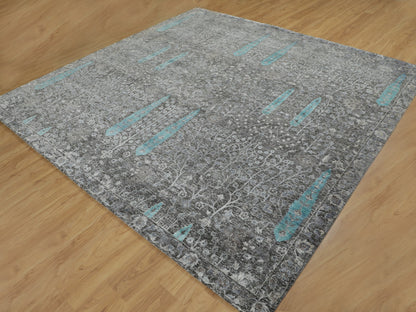 Brown 10'0" x 10'0" Transitional Hand knotted Wool/Silk Rug - Sku: O058160