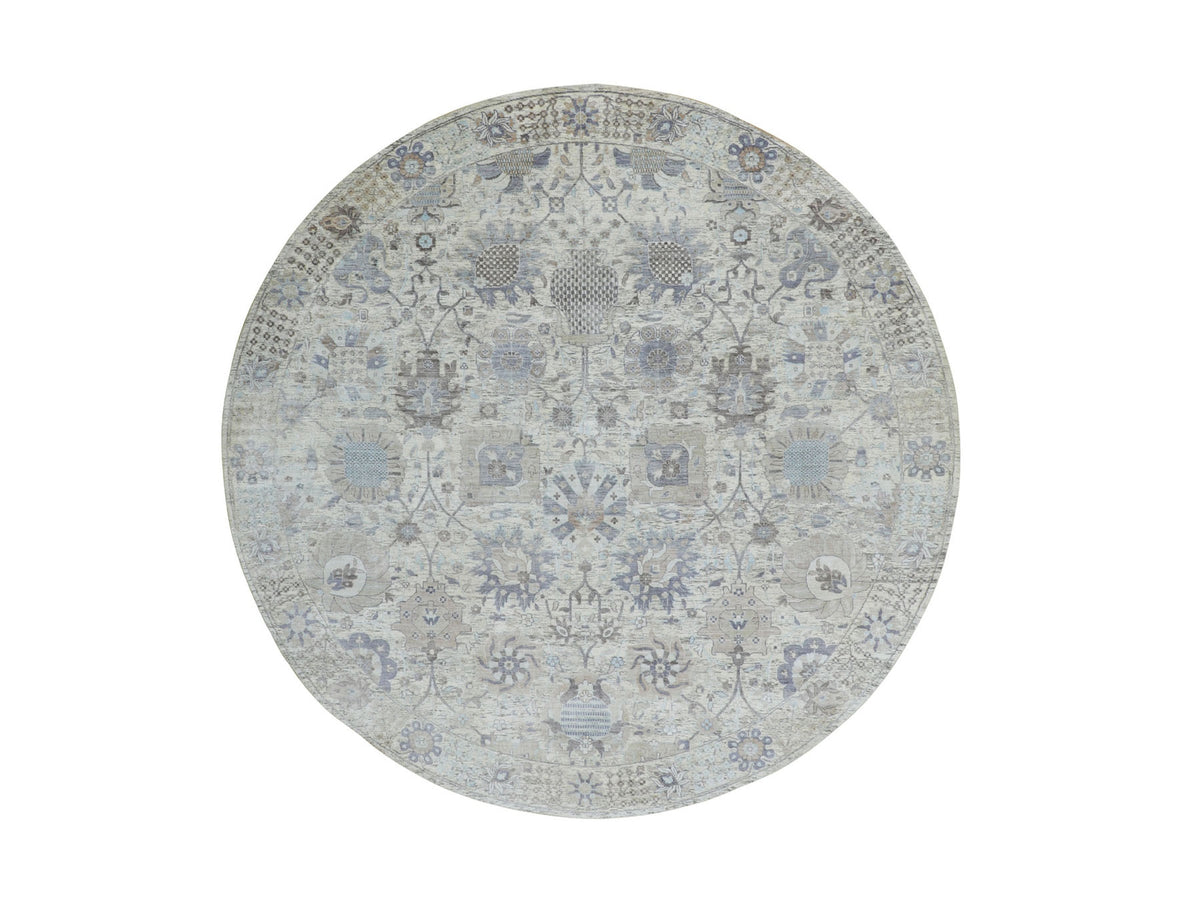 Tabriz Transitional hand-knotted silk rug in Ivory, 10' x 10' — SKU O058165