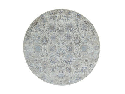 Ivory 10'0" x 10'0" Transitional Hand knotted Wool/Silk Rug - Sku: O058165