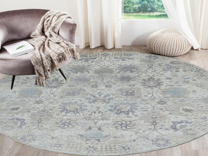 Ivory 10'0" x 10'0" Transitional Hand knotted Wool/Silk Rug - Sku: O058165