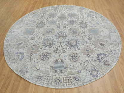 Ivory 10'0" x 10'0" Transitional Hand knotted Wool/Silk Rug - Sku: O058165