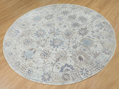Ivory 10'0" x 10'0" Transitional Hand knotted Wool/Silk Rug - Sku: O058165