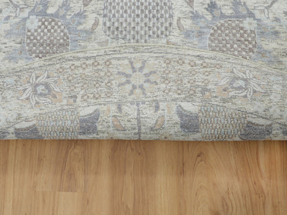 Ivory 10'0" x 10'0" Transitional Hand knotted Wool/Silk Rug - Sku: O058165