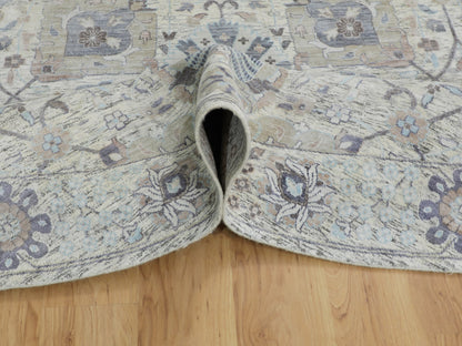 Ivory 10'0" x 10'0" Transitional Hand knotted Wool/Silk Rug - Sku: O058165