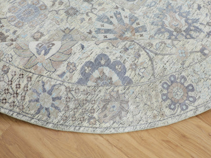 Ivory 10'0" x 10'0" Transitional Hand knotted Wool/Silk Rug - Sku: O058165