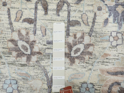 Ivory 10'0" x 10'0" Transitional Hand knotted Wool/Silk Rug - Sku: O058165