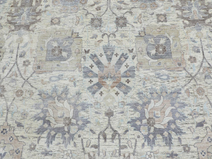 Ivory 10'0" x 10'0" Transitional Hand knotted Wool/Silk Rug - Sku: O058165