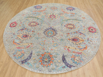 Ivory 8'10" x 8'10" Transitional Hand knotted Wool/Silk Rug - Sku: O058172
